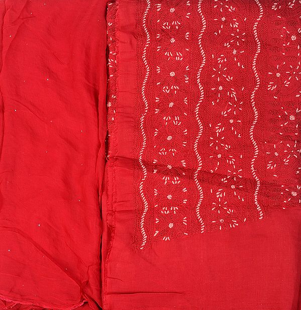 Oxblood-Red Chikan Salwar Kameez Fabric from Lucknow with Hand Embroidery