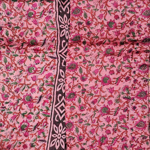 Cameo-Pink Chanderi Salwar Kameez Fabric with Block-Printed Flowers ...