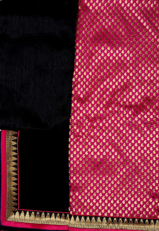 Fuchsia Banarasi Salwar Kameez Fabric with Brocaded Paisleys All-Over
