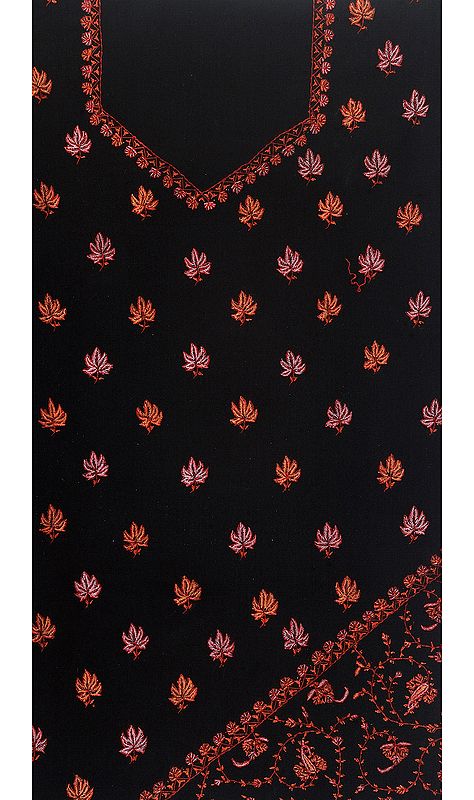 Black Kashmiri Two-Piece Suit with Needle Embroidered Chinar Leaves by Hand