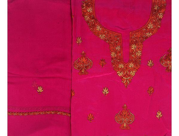 Magenta Salwar Kameez Fabric from Kashmir with Sozni Embroidery by Hand