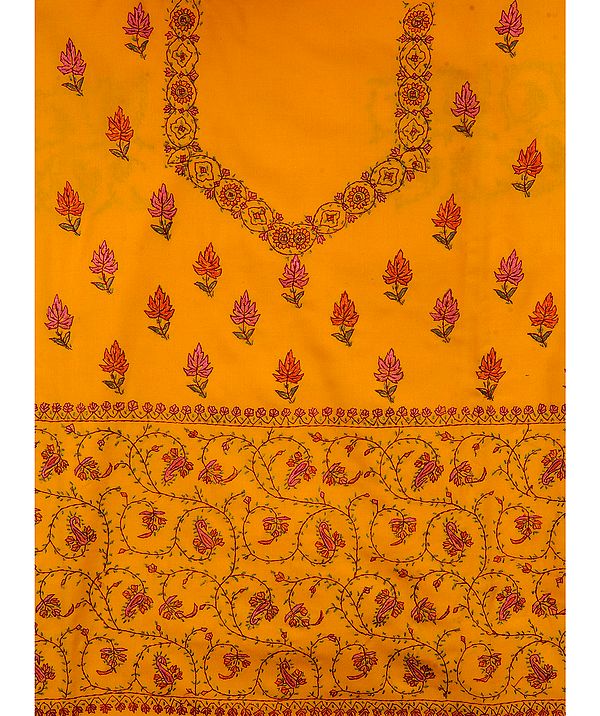 Amber Salwar Kameez Fabric from Kashmir with Sozni Embroidery by Hand