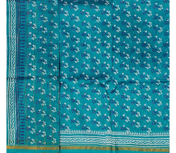 Alhambra-Green Chanderi Suit with Block-Printed Bootis