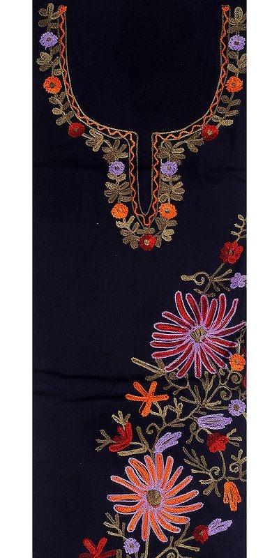 Midnight-Blue Two-Piece Salwar Kameez Fabric from Kashmir with Aari Embroidery