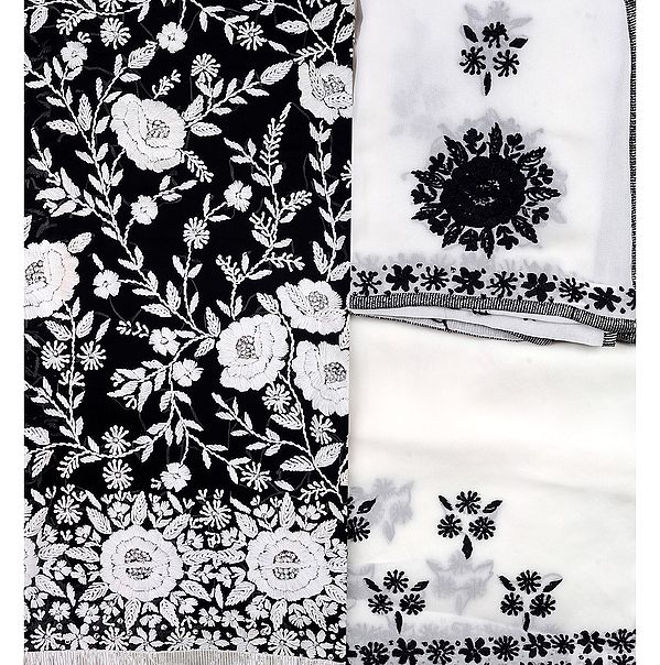 Black and White Salwar Kameez with Phulkari Embroidery and Sequins