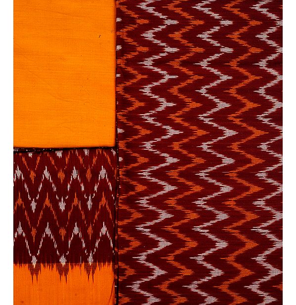 Dark-Cheddar Salwar Kameez Fabric from Pochampally with Ikat Weave by Hand