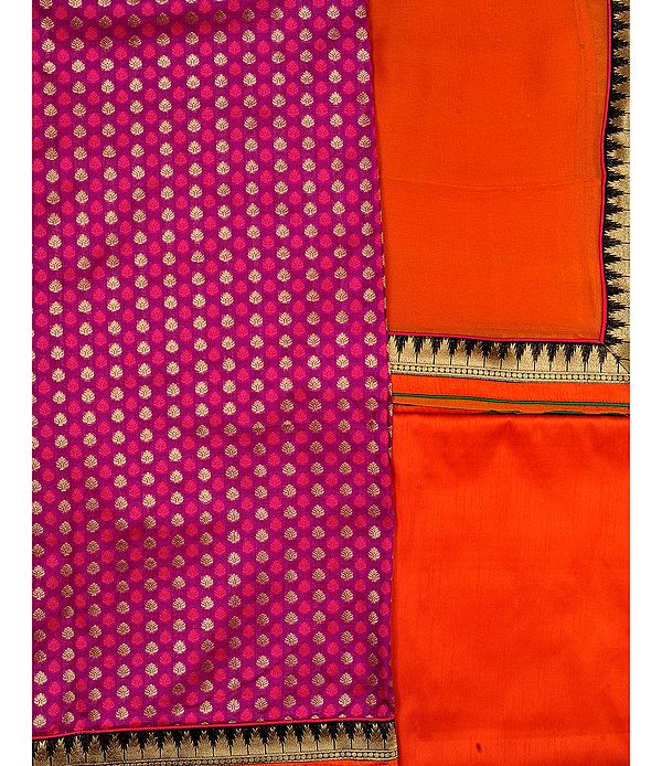 Banarasi Salwar Kameez Fabric with All Over Booties and Brocade Border