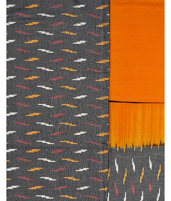 Gray-Amber Salwar Kameez Fabric from Seemandhra with Ikat Weave