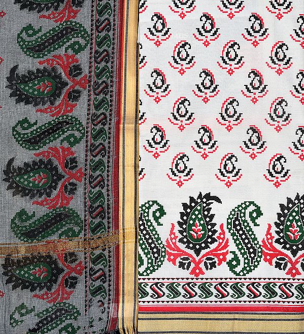 Salwar Kameez Fabric from Hyderabad with Printed Paisleys