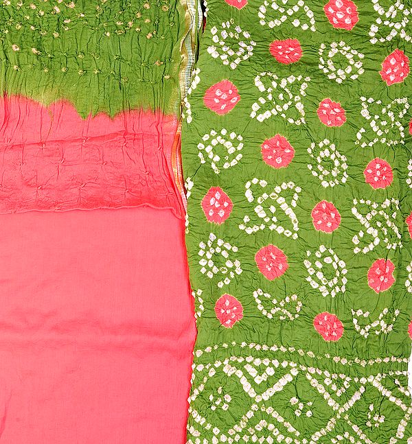 Forest Green and Pink Bandhani Tie-Dye Salwar Kameez Fabric from Gujarat