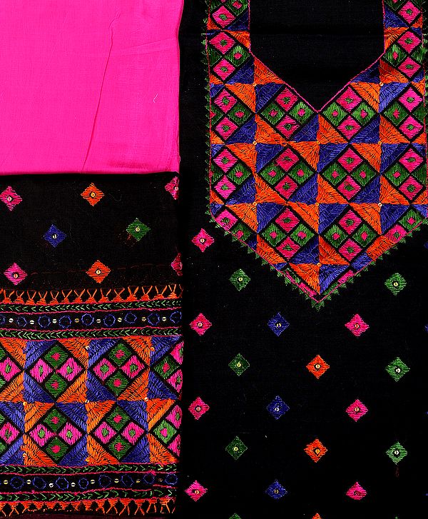 Phulkari Hand-Embroidered Salwar Kameez Fabric from Punjab
