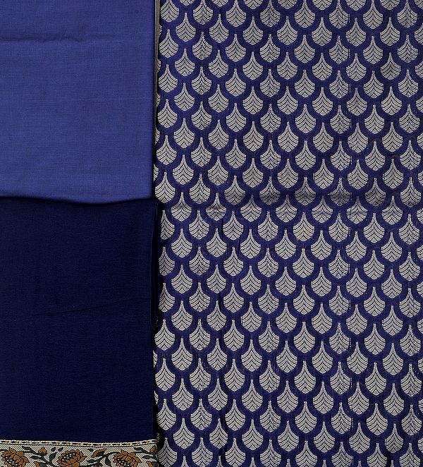 Brilliant-Blue Salwar Kameez Fabric from Banaras with Woven Bootis