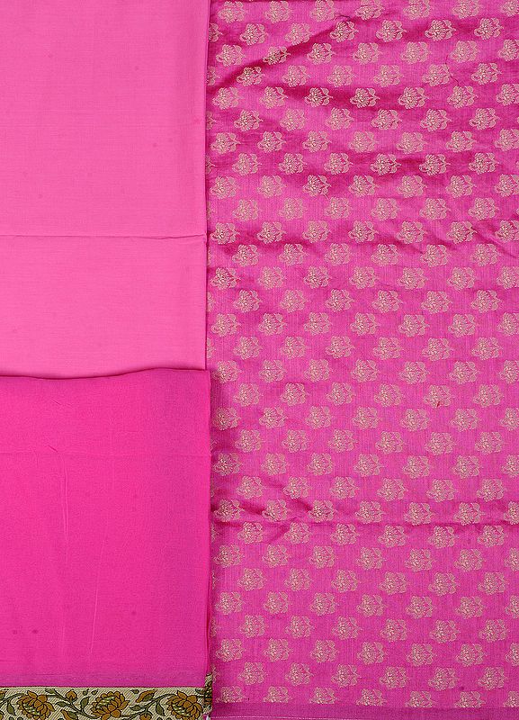 Lemonade-Pink Banarasi Salwar Kameez Fabric with Woven Flowers