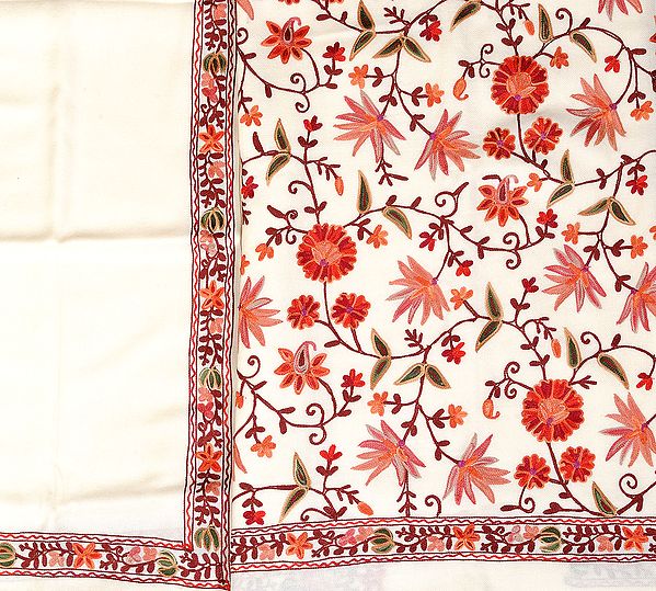 Winter-White Salwar Kameez Fabric from Amritsar with All-Over Floral Aari Embroidery