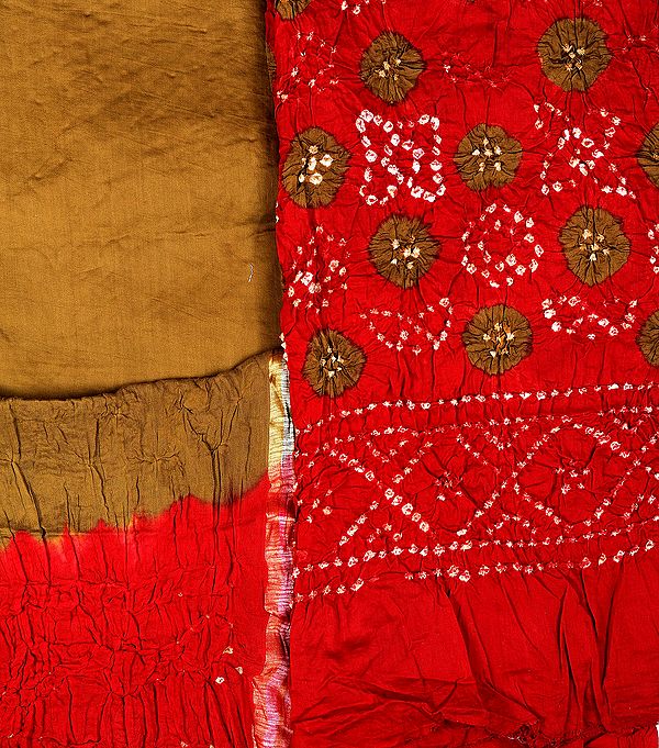 Rio-Red and Brown Bandhani Tie-Dye Salwar Kameez Fabric from Gujarat