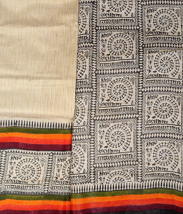 Salwar Kameez Fabric from Jharkhand with Printed Folk Warli Motifs