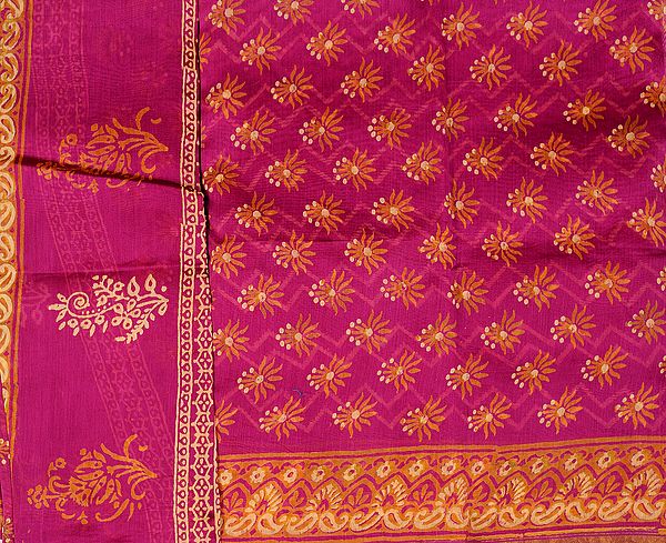 Beetroot-Purple Chanderi Salwar Kameez Fabric with Block-Printed Flowers