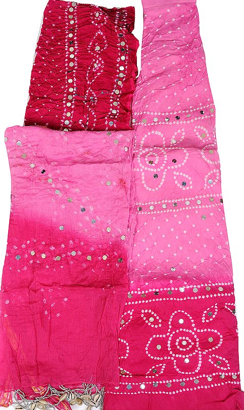 Rosebloom and Pink Bandhani Lehenga Choli from Jaipur with Large Sequins