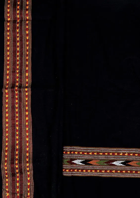 Caviar-Black Salwar Kameez Fabric From Kullu with Kinnauri Hand-Woven Border