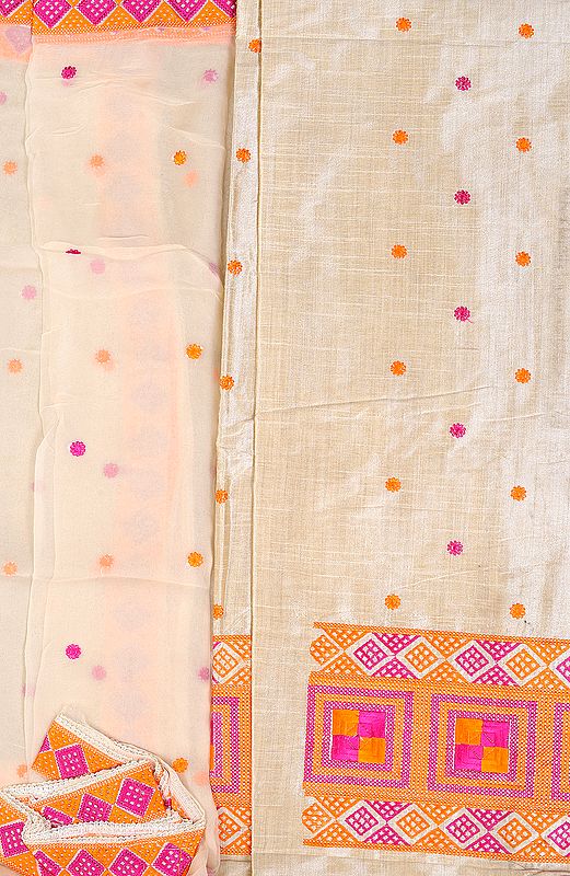 Brulee-Colored Salwar Kameez Fabric From Punjab with Phulkari Embroidery