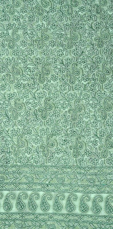 Pastel-Green Salwar Kameez Fabric from Lucknow with Chikan Hand-Embroidered Paisleys