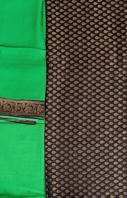 Black and Green Banarasi Salwar Kameez Fabric with Woven Bootis