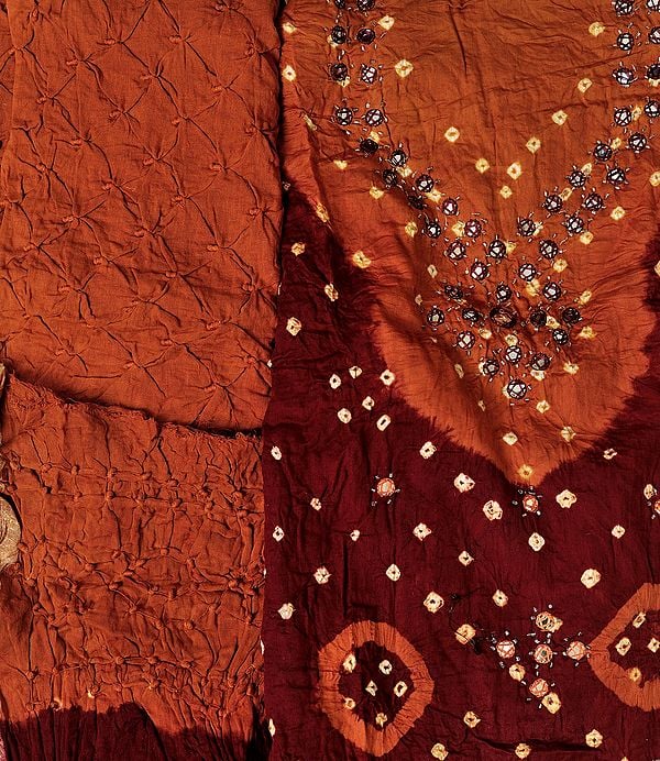 Double-Shaded Bandhani Tie-Dye Salwar Kameez Fabric from Gujarat