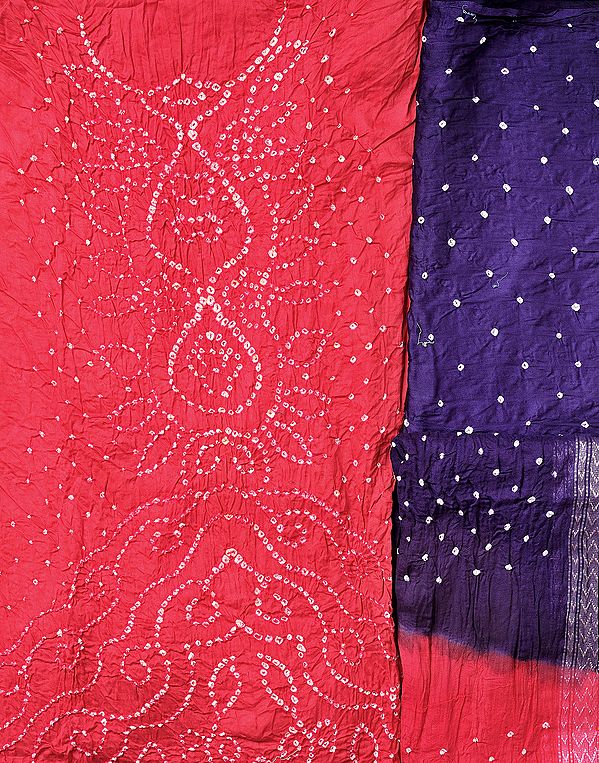 Red and Purple Bandhani Tie-Dye Salwar Kameez Fabric from Gujarat