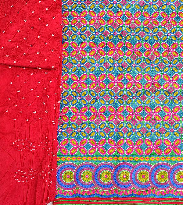 Salwar Kameez Fabric from Gujarat with Dense Embroidery and Bandhani Dupatta