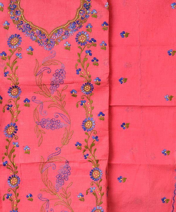 Desert-Rose Salwar Kameez Fabric from Kolkata with Kantha Embroidery by Hand