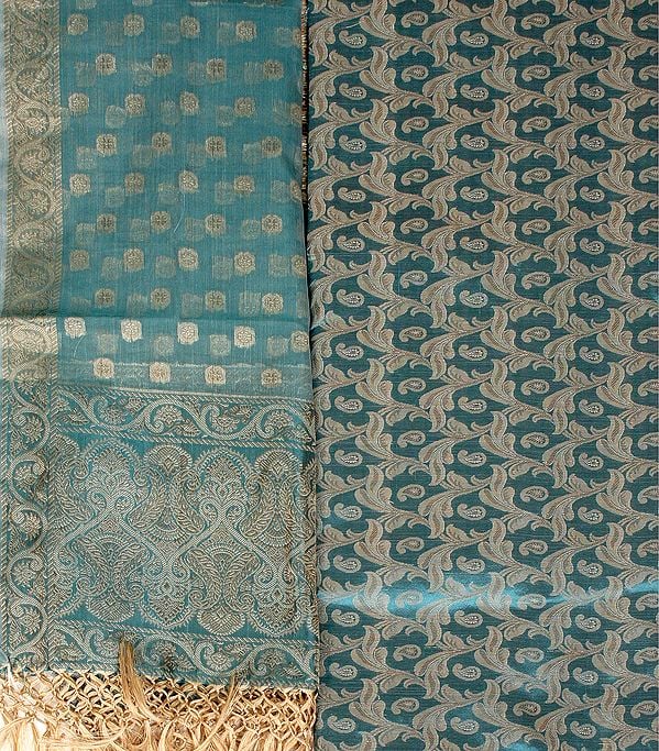 Banarasi Kora Salwar Kameez Fabric with Woven Paisleys
