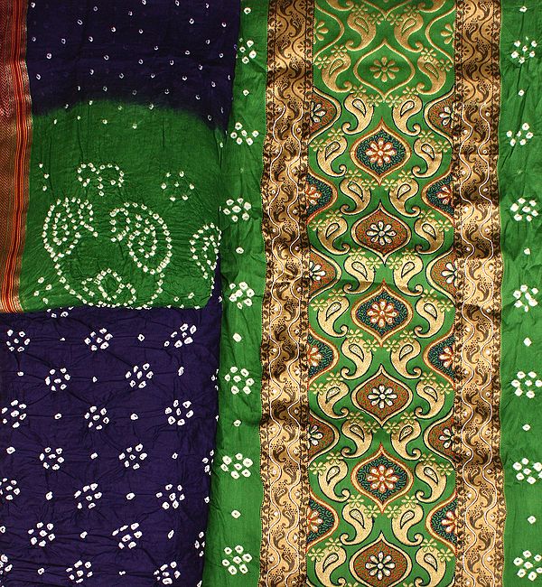 Bandhani Salwar Kameez Fabric from Gujarat with Aari Embroidery and Crystals