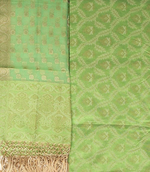 Kora Salwar Kameez Fabric from Banaras with Woven Leaves All-Over