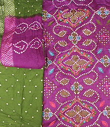 Bandhani Salwar Kameez Fabric from Gujarat with Embroidered Motifs and Mirrors