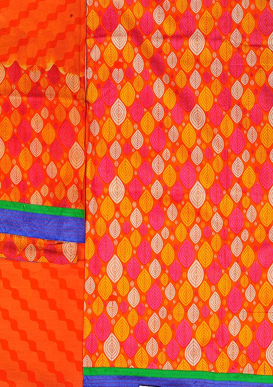Vibrant-Orange Salwar Kameez Fabric with Printed Bootis and Patch Border