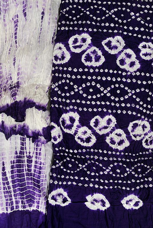 Parachute-Purple and White Bandhani Tie-Dye Salwar Kameez Fabric from Gujarat