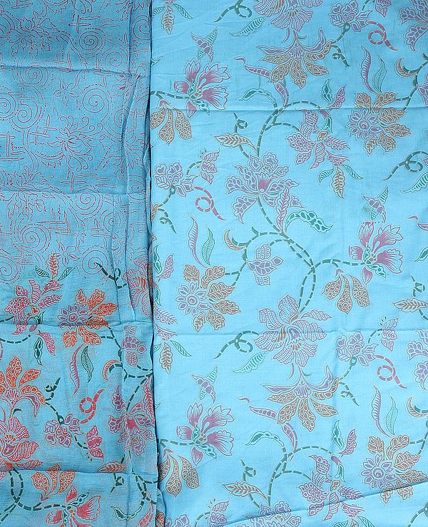 Cyan-Blue Floral Printed Salwar Kameez Fabric