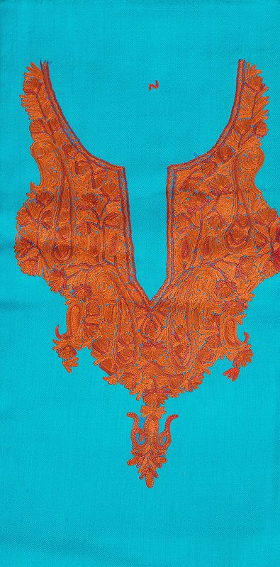 Hawaiian-Ocean Plain Two-Piece Salwar Kameez Fabric from Kashmir with Aari Hand-Embroidered Neck