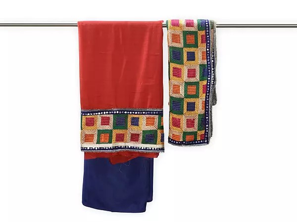 Phulkari Salwar Kameez Fabric from Punjab with Heavy Dupatta and Patch Border