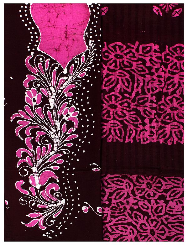 Grape-Wine Batik-Dyed Salwar Kameez Fabric with Floral Print