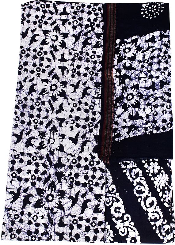 Batik-Dyed Salwar Kameez Fabric with Printed Florals
