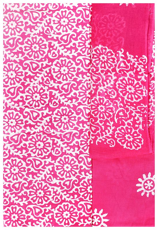 Carmine-Rose Batik-Dyed Salwar Kameez Fabric from Madhya Pradesh