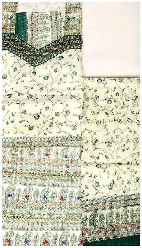 Printed Salwar Kameez Fabric from Jaipur with Embroidery and Self-Weave