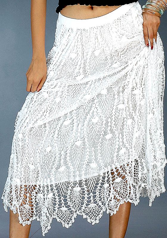 Snowy-White Crochet Skirt