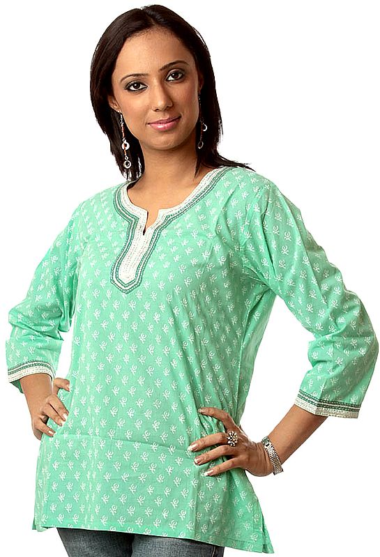 Green Printed Kurti from Ranthambore with Sequins on Neck