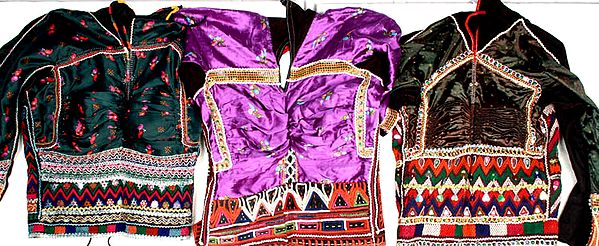 Lot of Three Cholis from Kutch with Mirrors and Crewel Embroidery
