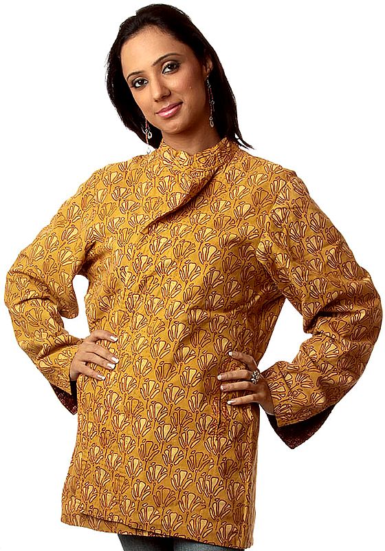 Amber Reversible Block-Printed Jacket from Ranthambore with Kantha Embroidery by Hand