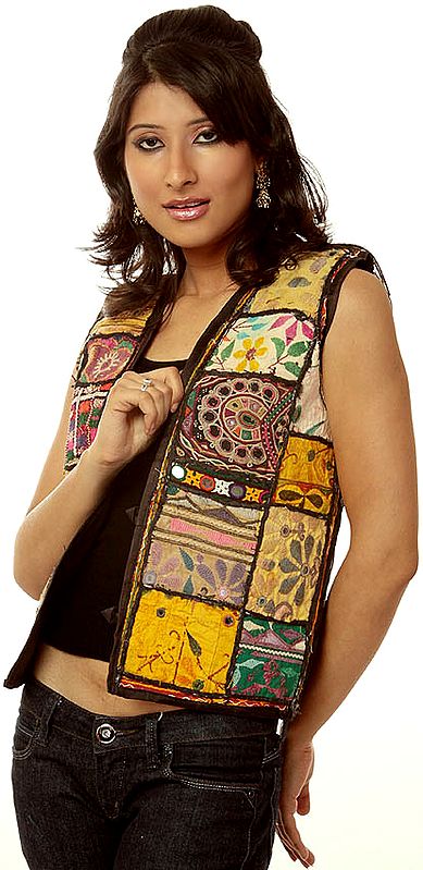 Multi-Colored Kutch Waistcoat with Patchwork and Mirrors