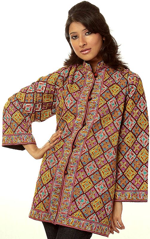 Multi-Color Jacket from Kashmiri with Dense Aari Embroidery by Hand