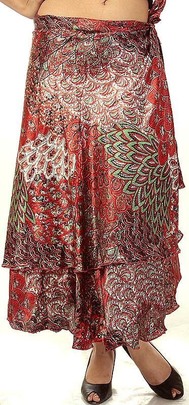 Red Wrap-Around Printed Skirt